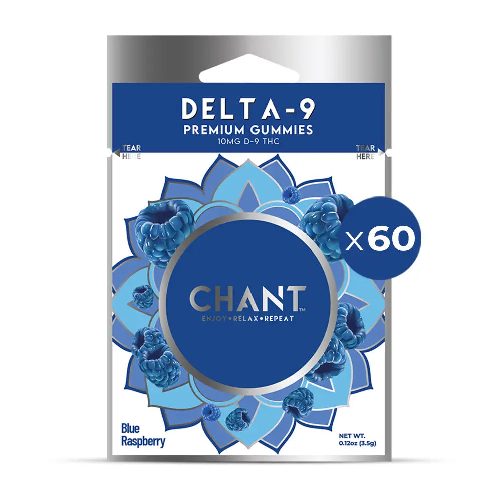 Chant Delta-9 THC Gummy – Blue Raspberry Pouch – 60 Pouches / Display